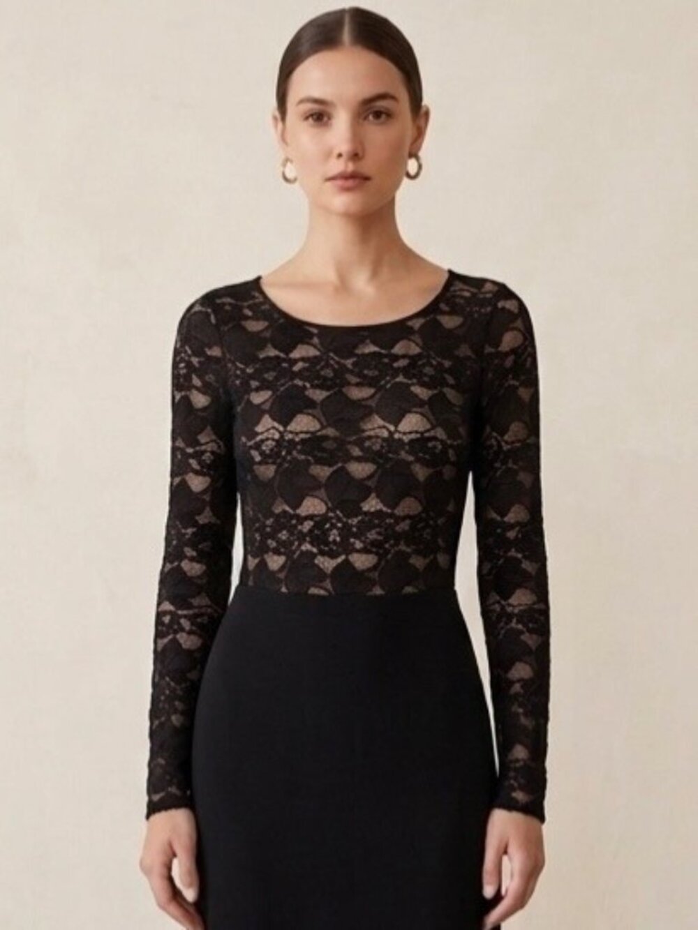 Cinq A Sept Lace Long Sleeve Bodysuit Large Whimsigoth 90s Dark Romantic Boudoir